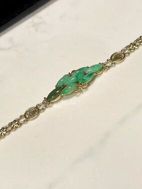 CHINESE GILT STERLING SILVER & JADE BRACELET CIRCA 1900